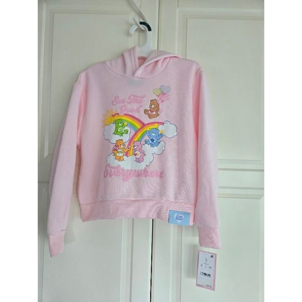 Care Bears Pink See the Good Everywhere Hoodie Sweatshirt - Girls Small 6/7 NEW